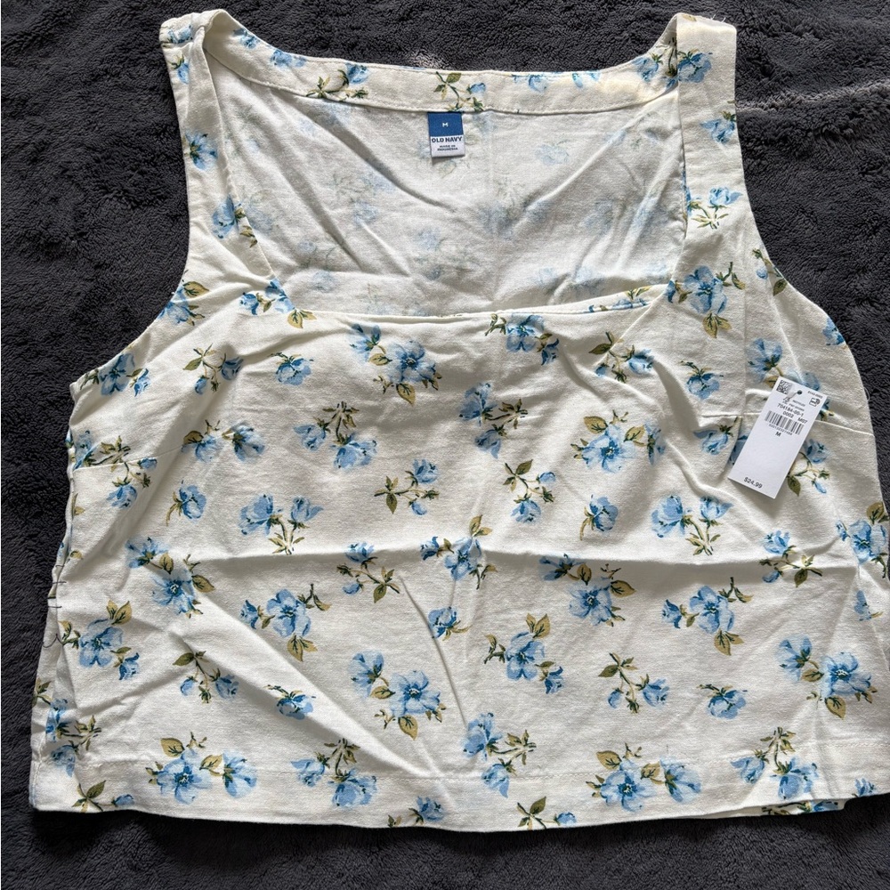 Old Navy Floral Crop Top - Cream and Blue